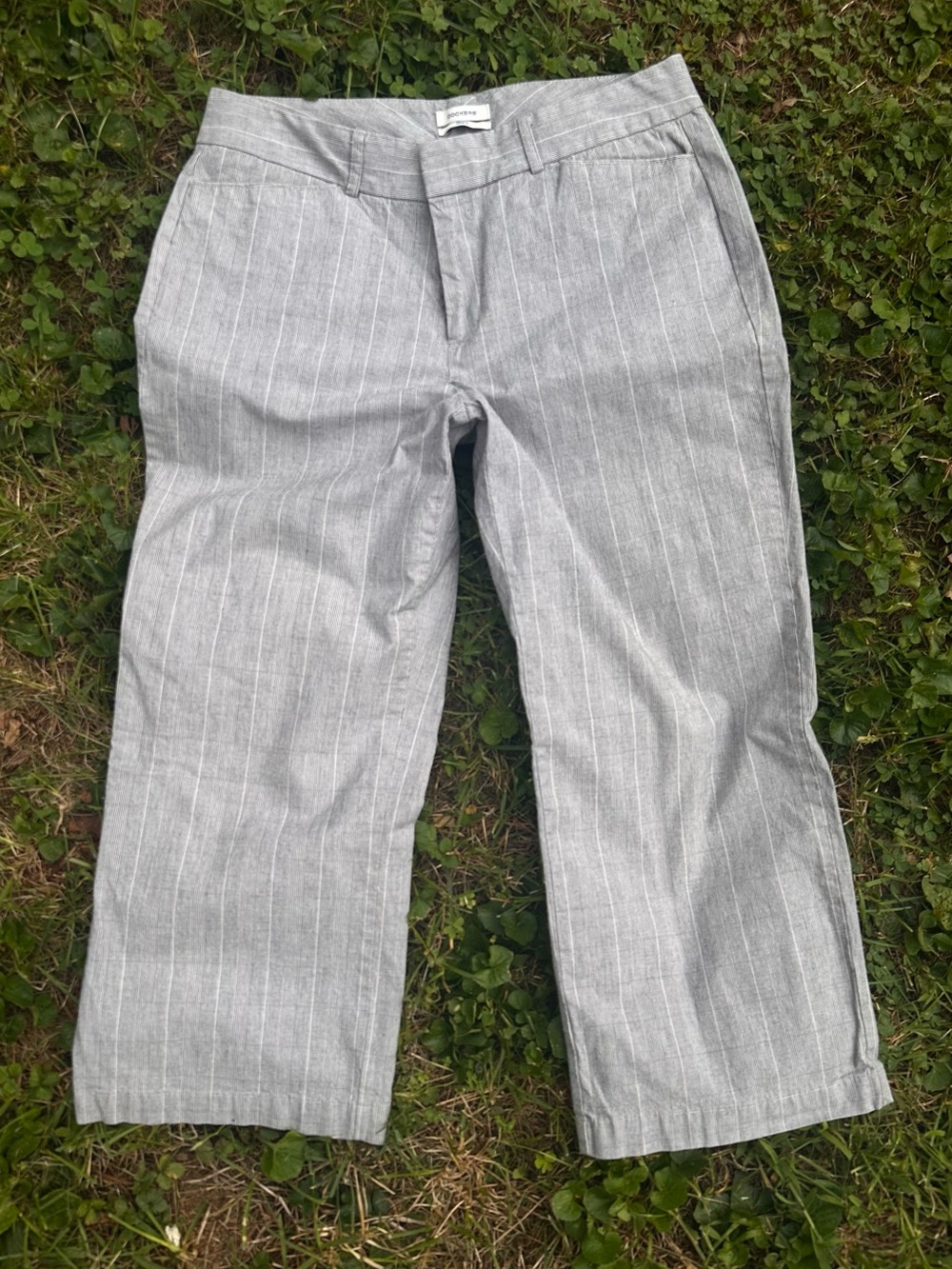 Y2K 97% Cotton Mid-Rise Pinstripe Cropped Trousers by Dockers - Women's Gray
